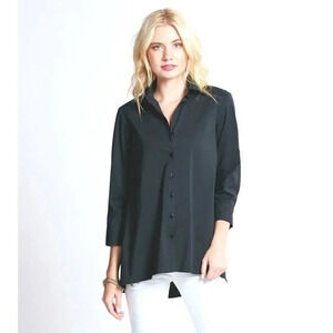 New $228 Finley Womens Black Trapeze Top 3/4 Sleeve Cotton Button Down Size XXXL